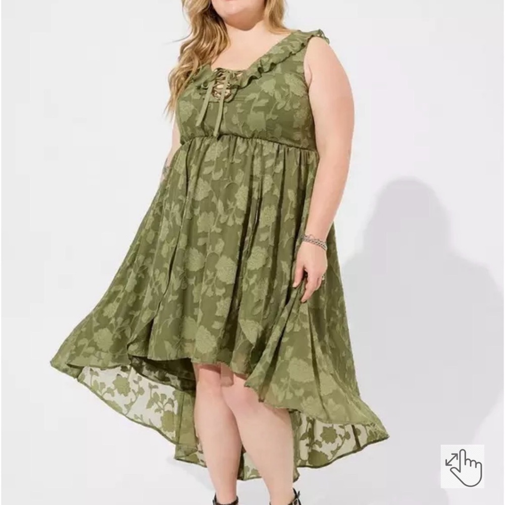 NWT! Torrid Festi Stretch Olive Green Hi Low Lace Up Maxi Dress Women’s M/L US10